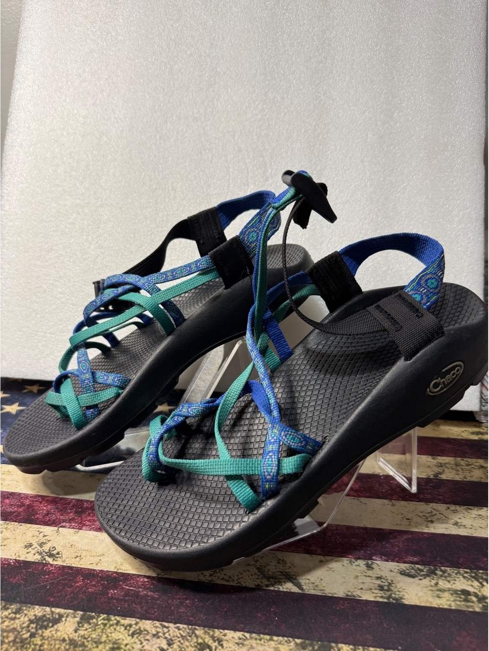 Chaco Womens 9 ZX/2 Sandals Blue Teal Geometric Vibram Hiking Boho